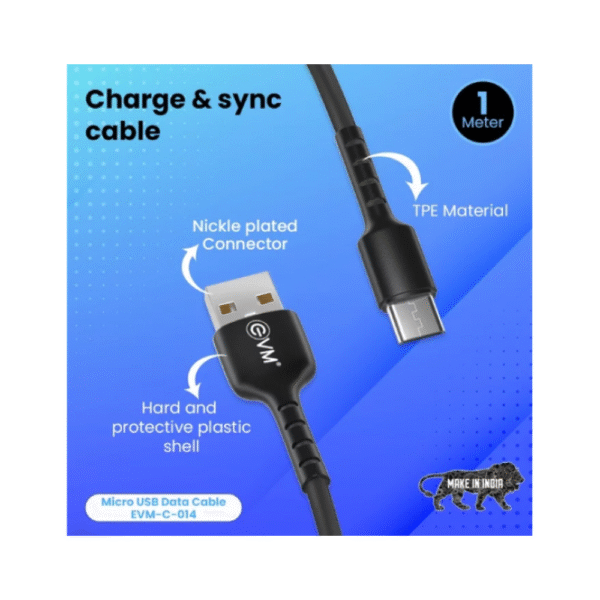 EVM USB TO MICRO USB CHARGER CABLE DATA TRANSFFR CABLE 1M C014 3AMP - Image 3