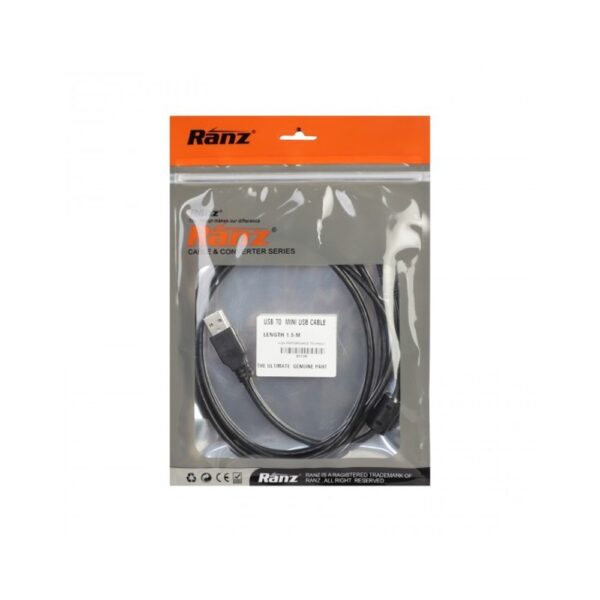 RANZ USB TO MINI 5 PIN (BARCODE| CAMERA | HDD) CHARGING CABLE 1.5M PREMIUM