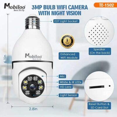 MOBILOO 3MP BULB WIFI CAMERA WITH NIGHT VISION